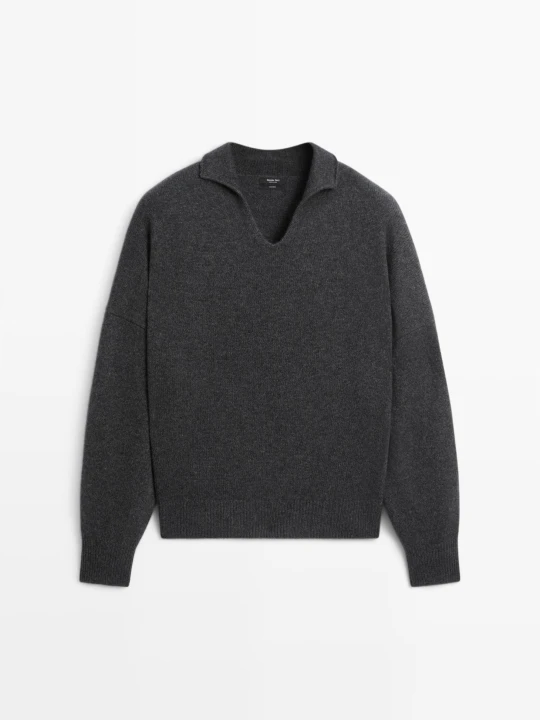Zdjęcie produktu Dzianinowy Sweter Polo Ze 100% Kaszmiru - Ciemnoszary - Massimo Dutti - Female