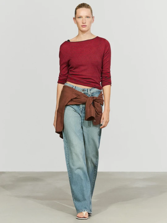 Zdjęcie produktu Dzianinowy Sweter W Paski Z Domieszką Wełny - Czerwony - Massimo Dutti - Female
