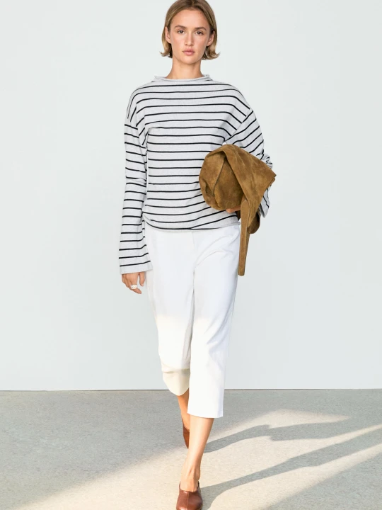 Zdjęcie produktu Dzianinowy Sweter W Paski Ze 100% Bawełny - Szary Pop - Massimo Dutti - Female