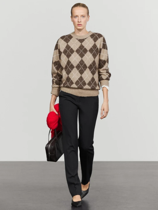 Zdjęcie produktu Dzianinowy Sweter W Romby Z Kaszmirem - Beżowy - Massimo Dutti - Female