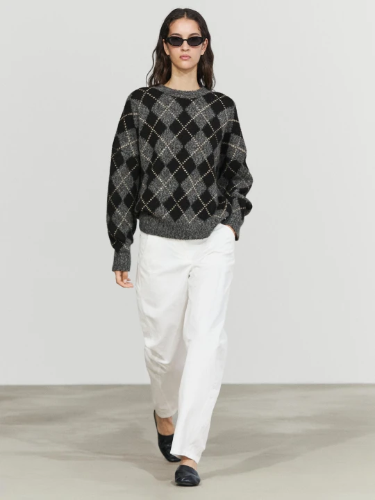 Zdjęcie produktu Dzianinowy Sweter W Romby Z Kaszmirem - Szary - - Massimo Dutti - Female
