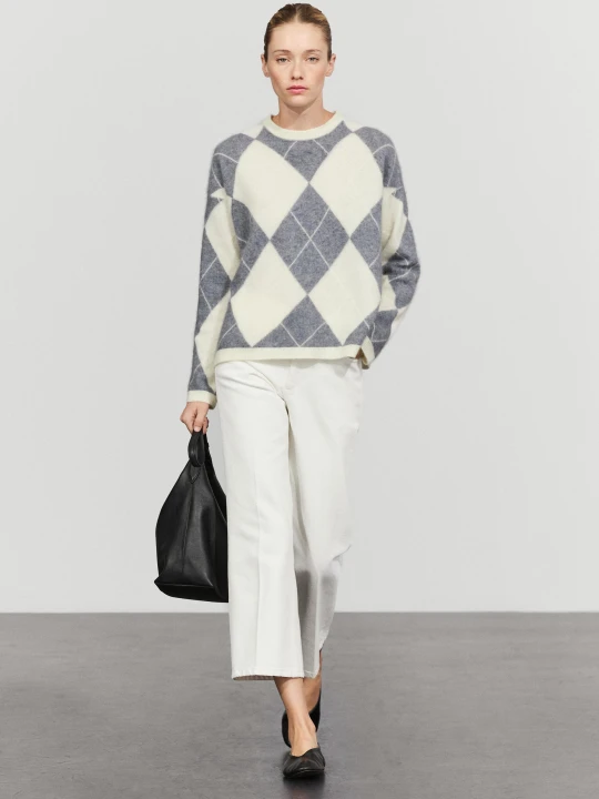 Zdjęcie produktu Sweter Z Mieszanki Wełny W Romby - Szary - Massimo Dutti - Female