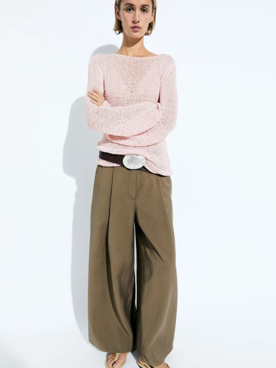 Zdjęcie produktu Dzianinowy Sweter Z Dekoltem Łódka - Różowy - Massimo Dutti - Female