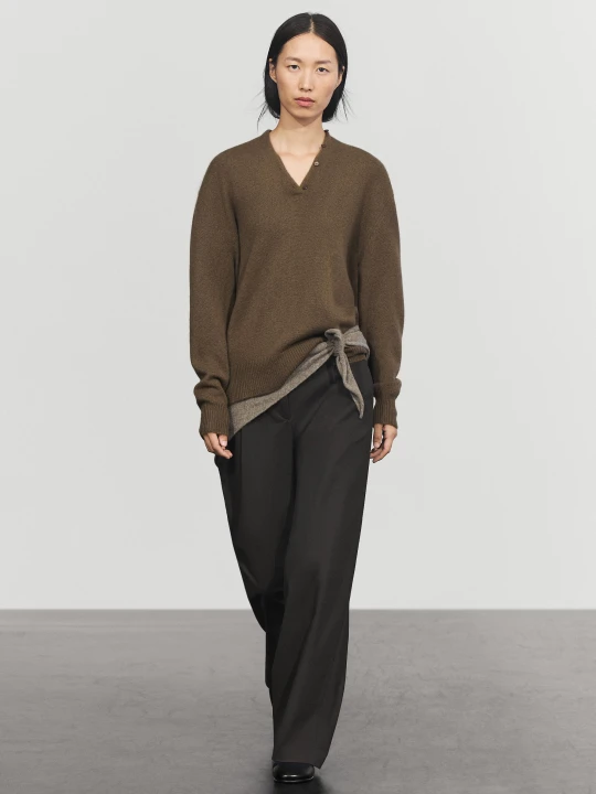 Zdjęcie produktu Dzianinowy Sweter Z Detalem Guzików, 100% Kaszmir - Popielaty Brąz - Massimo Dutti - Female