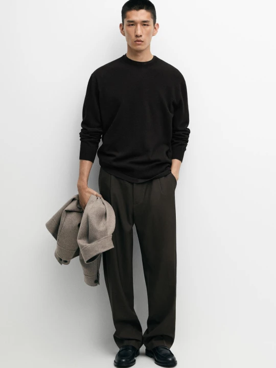 Zdjęcie produktu Dzianinowy Sweter Z Kaszmiru Ze Ściągaczem - Czarny - Massimo Dutti - Male
