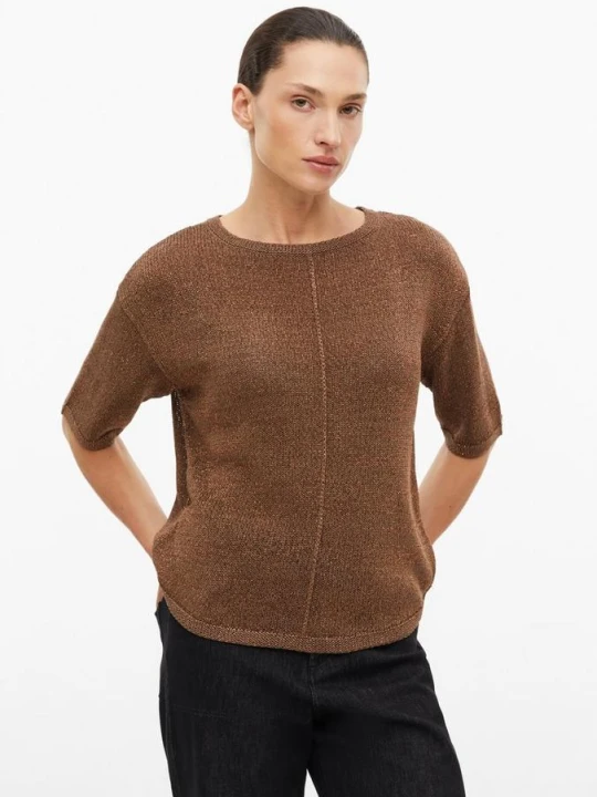 Zdjęcie produktu Dzianinowy sweter z krótkim rękawem z brokatową przędzą s.Oliver brązowy