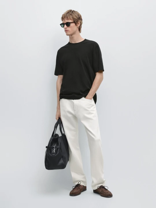 Zdjęcie produktu Koszulka, Krótki Rękaw, Okrągły Dekolt, 100% Bawełna - Czarny - Massimo Dutti - Male