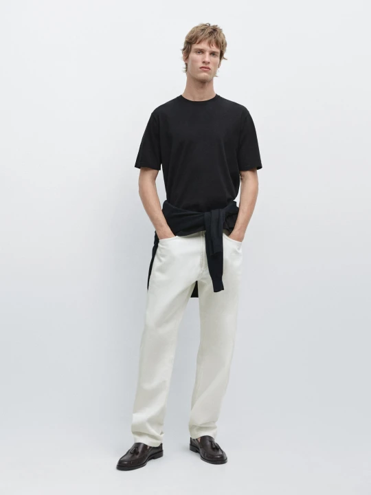 Zdjęcie produktu Dzianinowy Sweter Z Krótkim Rękawem Ze 100% Bawełny - Granatowy - Massimo Dutti - Male