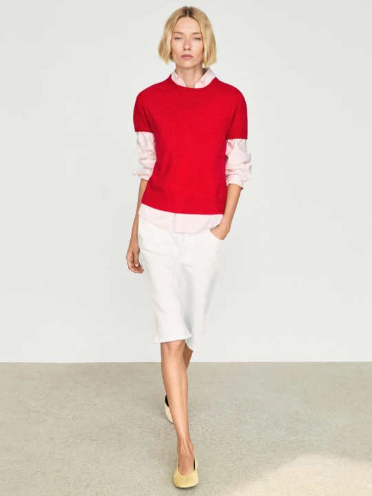 Zdjęcie produktu Dzianinowy Sweter Z Krótkim Rękawem Ze 100% Kaszmiru - Czerwony - Massimo Dutti - Female