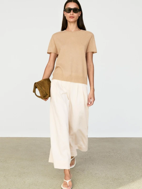 Zdjęcie produktu Dzianinowy Sweter Z Krótkim Rękawem Ze 100% Kaszmiru - Wielbłądzi - Massimo Dutti - Female