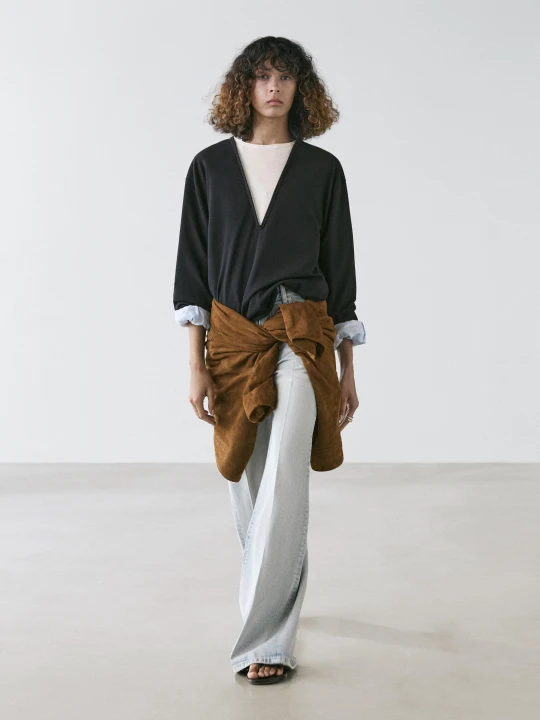 Zdjęcie produktu Dzianinowy Sweter Z Mieszanki Bawełnianej - Granatowy - - Massimo Dutti - Female