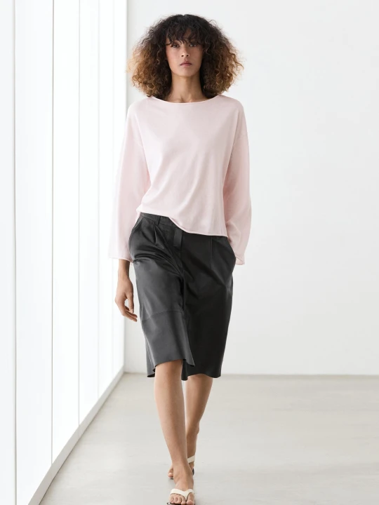 Zdjęcie produktu Dzianinowy Sweter Z Mieszanki Bawełny - Blady Róż - Massimo Dutti - Female