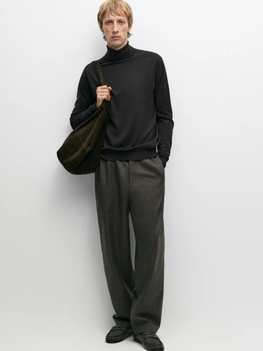 Zdjęcie produktu Sweter Z Dzianiny, Golf, Mieszanka Bawełny - Szary - Massimo Dutti - Male