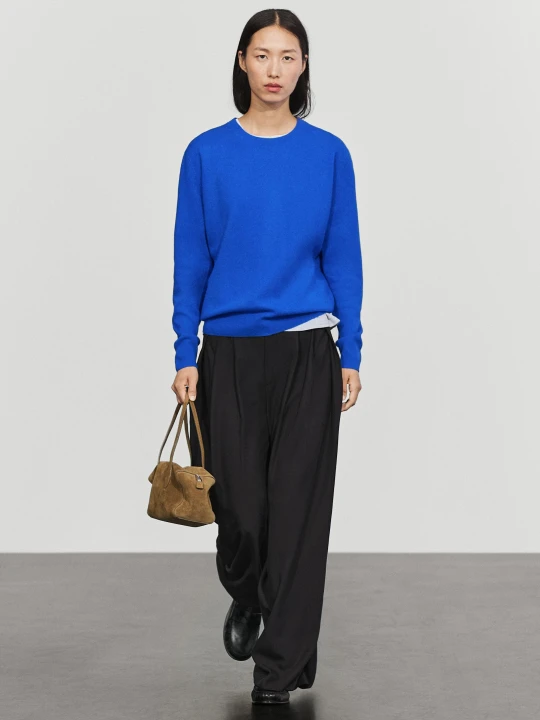 Zdjęcie produktu Dzianinowy Sweter Z Mieszanki Wełny Z Okrągłym Dekoltem - Sprany Petrol - Massimo Dutti - Female