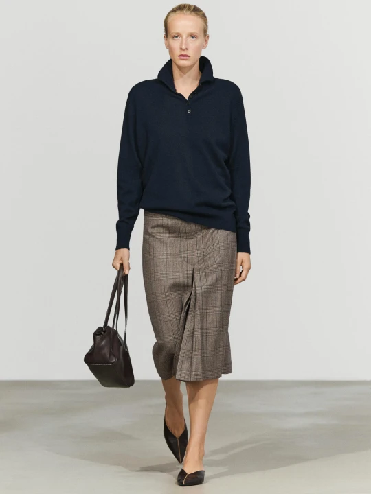 Zdjęcie produktu Dzianinowy Sweter Z Półgolfem I Guzikami - Granatowy - Massimo Dutti - Female