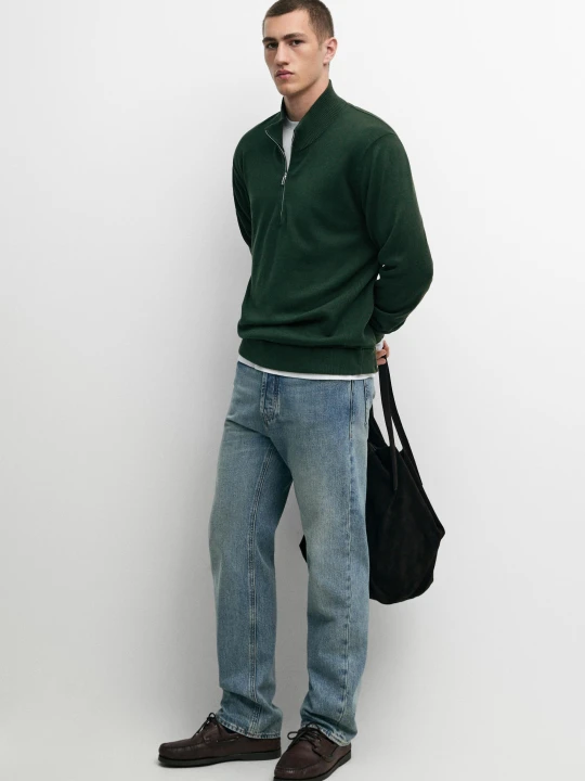 Zdjęcie produktu Dzianinowy Sweter Z Półgolfem Na Suwak - Khaki - Massimo Dutti - Male
