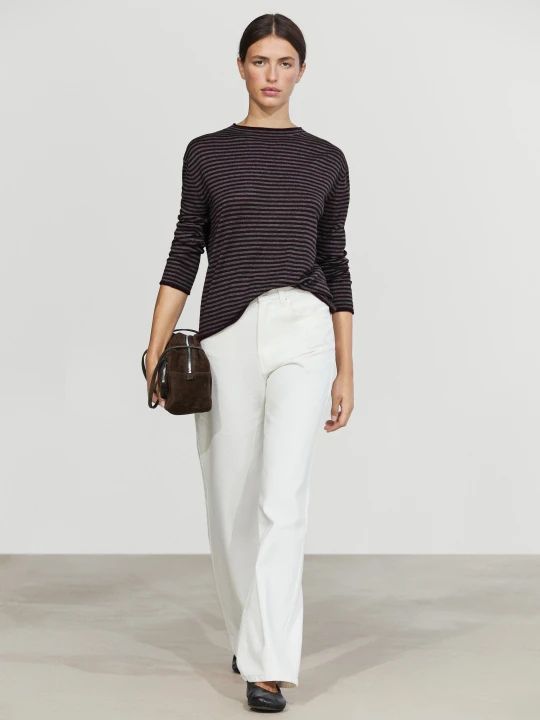 Zdjęcie produktu Dzianinowy Sweter Z Półgolfem W Paski - Szarobrązowy - Massimo Dutti - Female