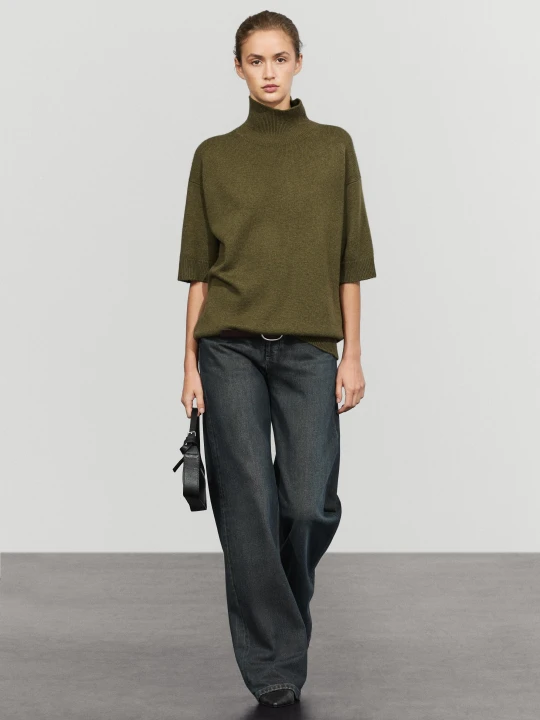 Zdjęcie produktu Dzianinowy Sweter Z Półgolfem Z Domieszką Wełny - Oliwkowy - Massimo Dutti - Female