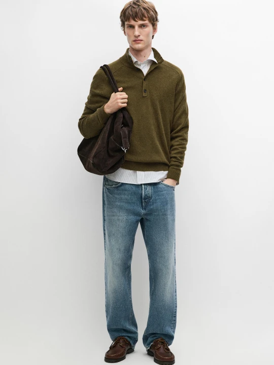 Zdjęcie produktu Dzianinowy Sweter Z Półgolfem Z Mieszanki Wełny - Oliwkowy - Massimo Dutti - Male