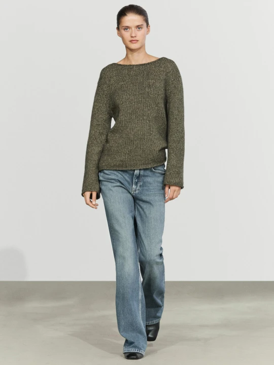 Zdjęcie produktu Dzianinowy Sweter Z Wełną, Dekolt Łódka - Khaki - Massimo Dutti - Female