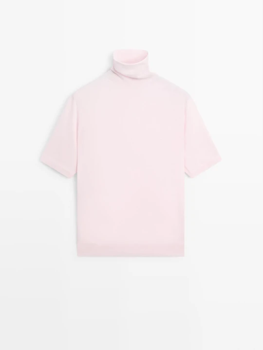 Zdjęcie produktu Dzianinowy Sweter Z Wełną I Golfem - Blady Róż - Massimo Dutti - Female