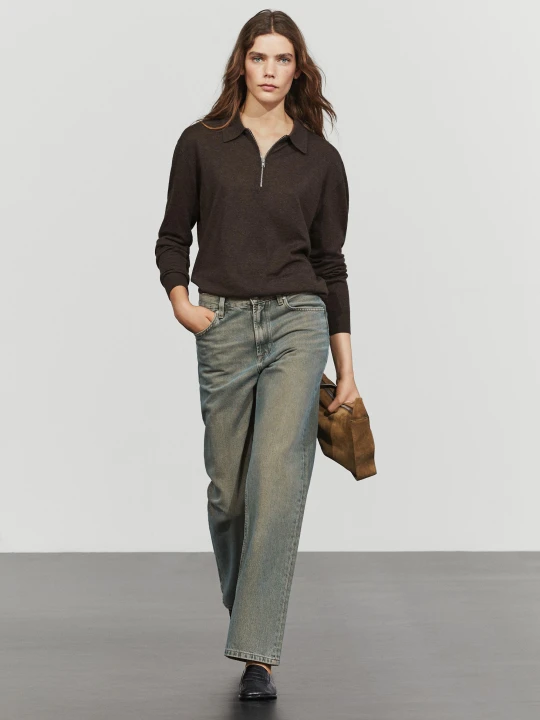Zdjęcie produktu Dzianinowy Sweter Z Wełną I Suwakiem - Czekoladowobrązowy - Massimo Dutti - Female