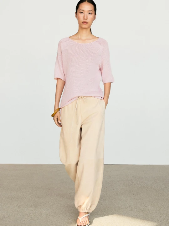 Zdjęcie produktu Dzianinowy Sweter Ze 100% Bawełny Z Dekoltem Łódką - Różowy - Massimo Dutti - Female
