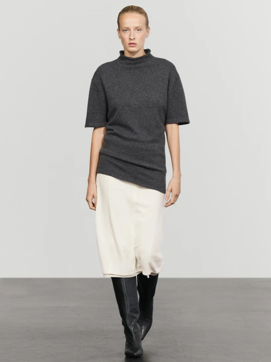 Zdjęcie produktu Dzianinowy Sweter Ze 100% Kaszmiru Z Krótkim Rękawem - Szary - Massimo Dutti - Female