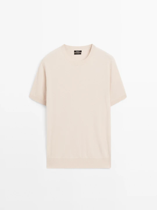 Zdjęcie produktu Dzianinowy Sweter Ze 100% Kaszmiru Z Okrągłym Dekoltem - Beżowy - Massimo Dutti - Female