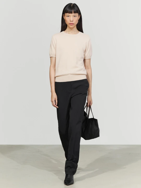 Zdjęcie produktu Dzianinowy Sweter Ze 100% Kaszmiru Z Okrągłym Dekoltem - Beżowy - Massimo Dutti - Female