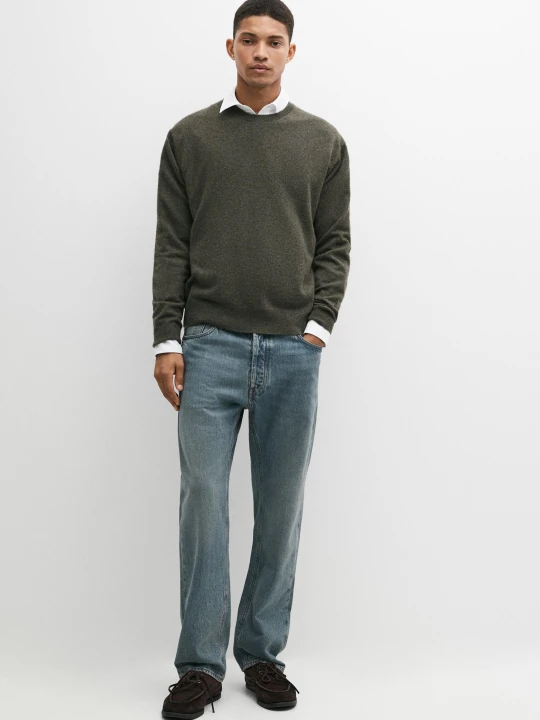 Zdjęcie produktu Dzianinowy Sweter Ze 100% Kaszmiru Z Okrągłym Dekoltem - Średni Khaki - Massimo Dutti - Male