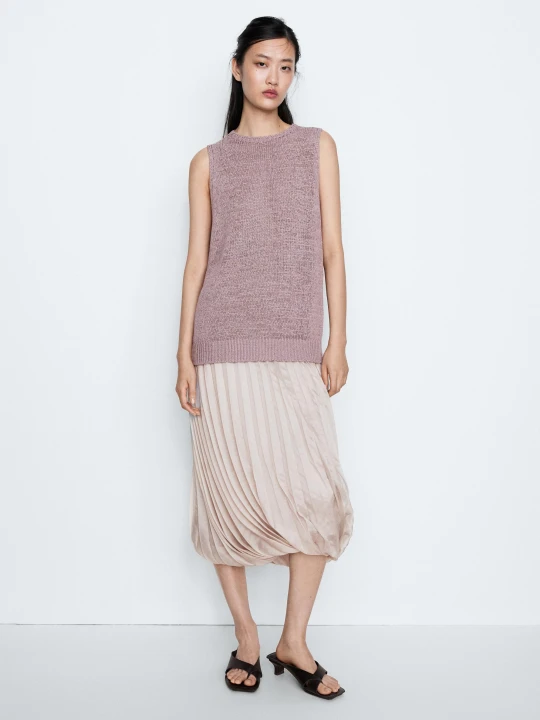 Zdjęcie produktu Dzianinowy Top Halter Z Jedwabiem – Studio - Śliwkowy - Massimo Dutti - Female
