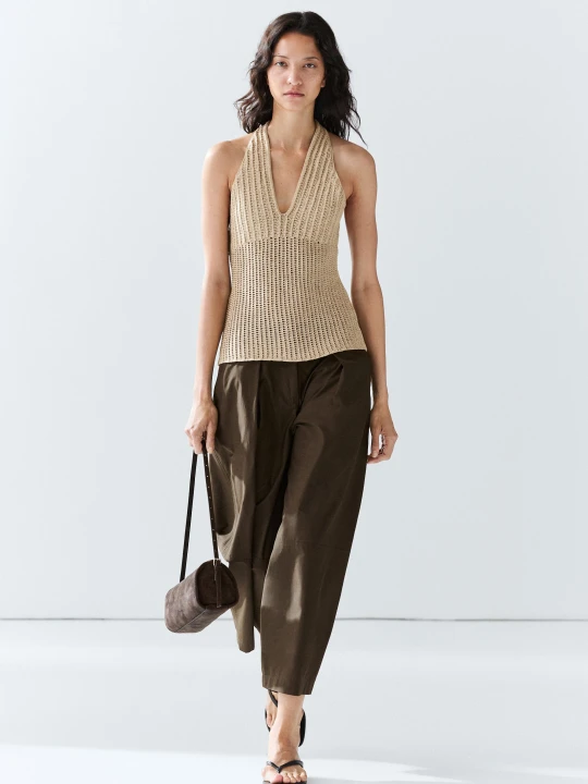 Zdjęcie produktu Dzianinowy Top Szydełkowy Z Bawełną - Beżowy - Massimo Dutti - Female
