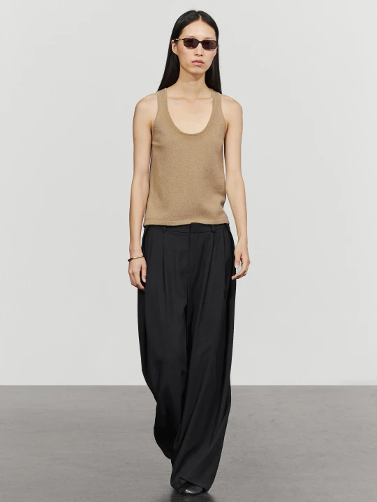 Zdjęcie produktu Dzianinowy Top Z Domieszką Wełny I Okrągłym Dekoltem - Zielonkawy - Massimo Dutti - Female