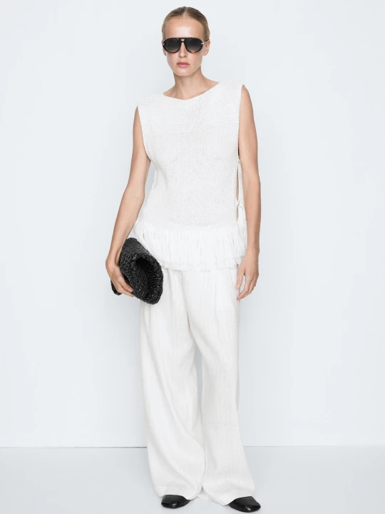 Zdjęcie produktu Dzianinowy Top Z Frędzlami – Studio - Biały - Massimo Dutti - Female