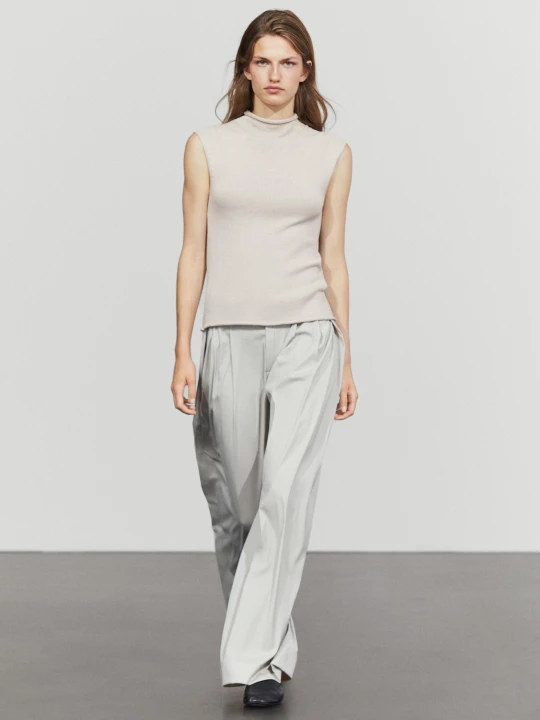 Zdjęcie produktu Dzianinowy Top Z Półgolfem Z Mieszanki Bawełny - Popielaty - Massimo Dutti - Female