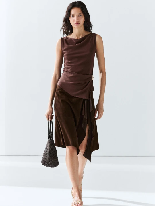 Zdjęcie produktu Dzianinowy Top Ze 100% Bawełny - Bakłażanowy / Oberżynowy - Massimo Dutti - Female