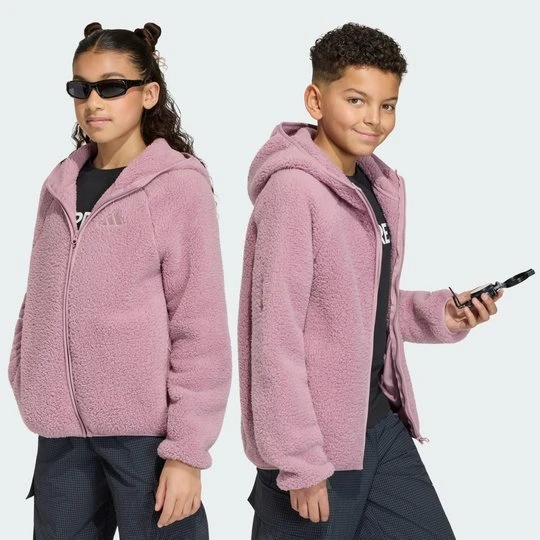 Zdjęcie produktu Dziecięca kurtka polarowa z kapturem i suwakiem na całej długości Terrex Xploric Adidas Magic Mauve