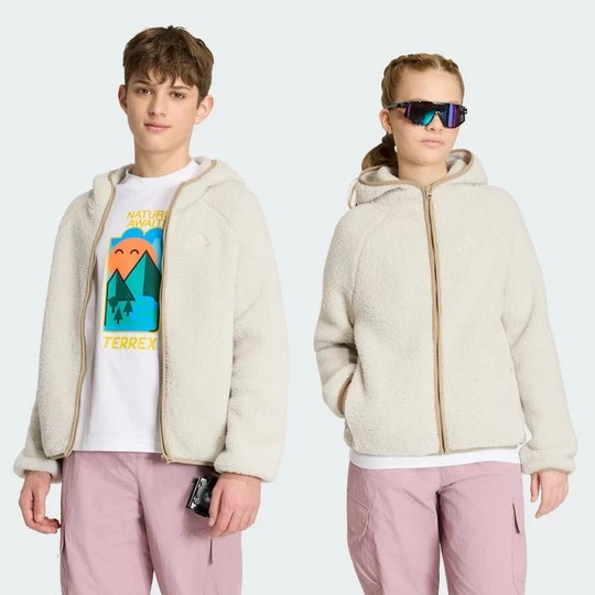 Zdjęcie produktu Dziecięca kurtka polarowa z kapturem i suwakiem na całej długości Terrex Xploric Adidas beżowy