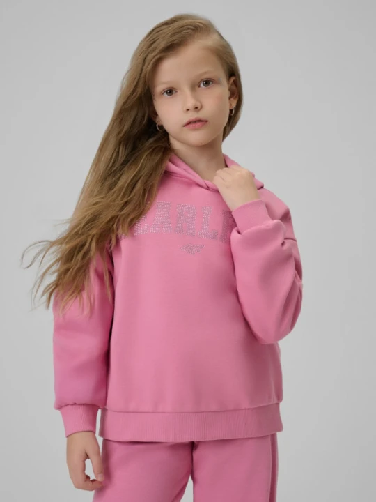 Zdjęcie produktu Dziewczęca bluza dresowa nierozpinana z kapturem 4F 4FJRSS26TSWSF2627 - różowa