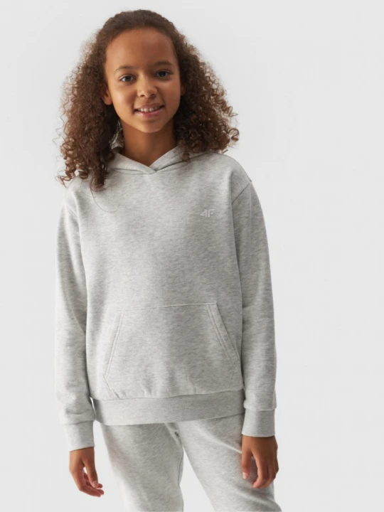 Zdjęcie produktu Dziewczęca bluza dresowa nierozpinana z kapturem 4F 4FJWMM00TSWSF1316 - szara