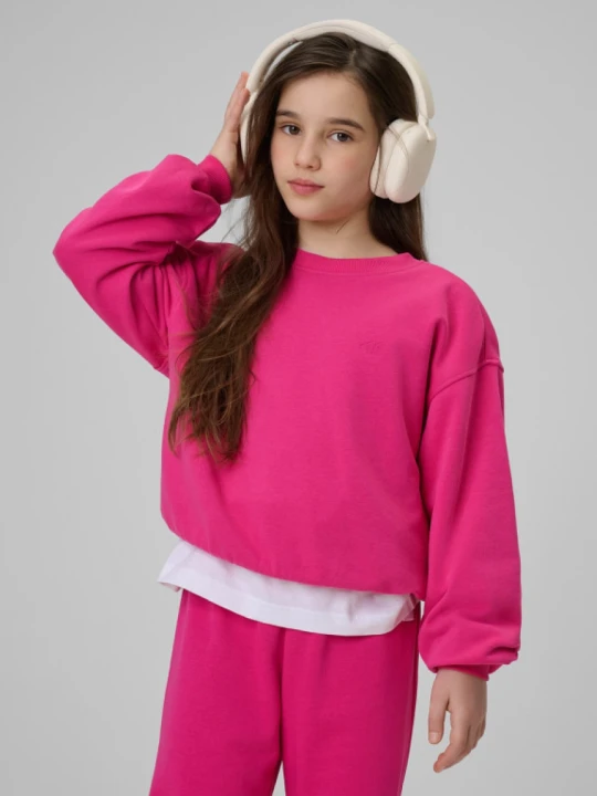 Zdjęcie produktu Dziewczęca bluza nierozpinana bez kaptura 4F 4FJRSS26TSWSF2717 - różowa