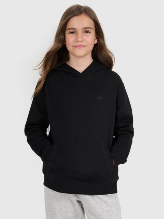 Zdjęcie produktu Dziewczęca bluza nierozpinana z kapturem 4F 4FJRMM00TSWSF2465 - czarna
