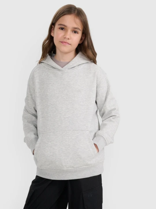 Zdjęcie produktu Dziewczęca bluza nierozpinana z kapturem 4F 4FJRMM00TSWSF2465 - szara