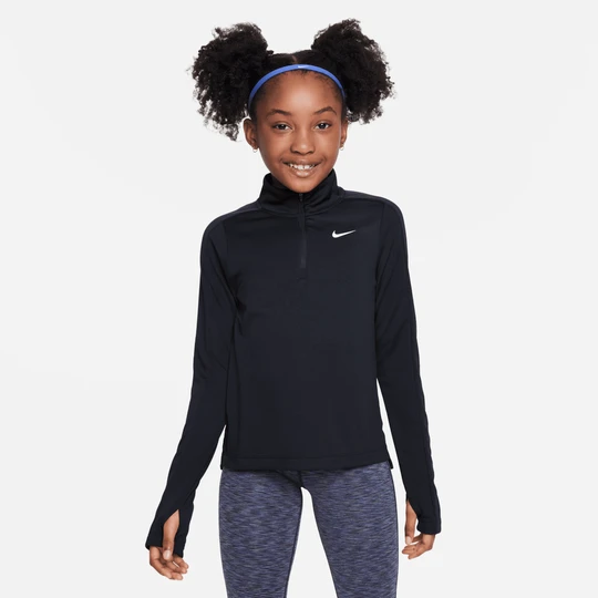 Zdjęcie produktu Dziewczęca koszulka z długim rękawem i zamkiem 1 / 4 Dri-FIT Nike - Czerń