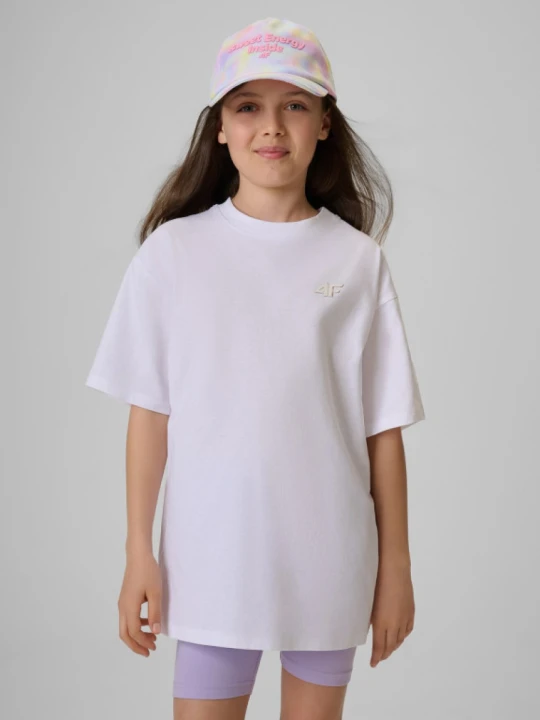 Zdjęcie produktu Dziewczęcy t-shirt bez nadruku 4F 4FJRSS26TTSHF3984 - biały