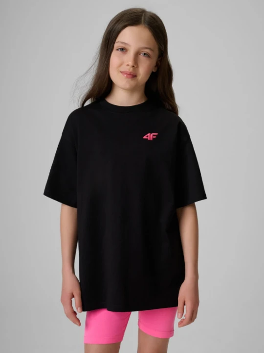 Zdjęcie produktu Dziewczęcy t-shirt bez nadruku 4F 4FJRSS26TTSHF3984 - czarny