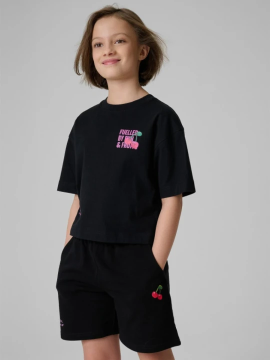 Zdjęcie produktu Dziewczęcy t-shirt z nadrukiem 4F 4FJRSS26TTSHF3827 - czarny