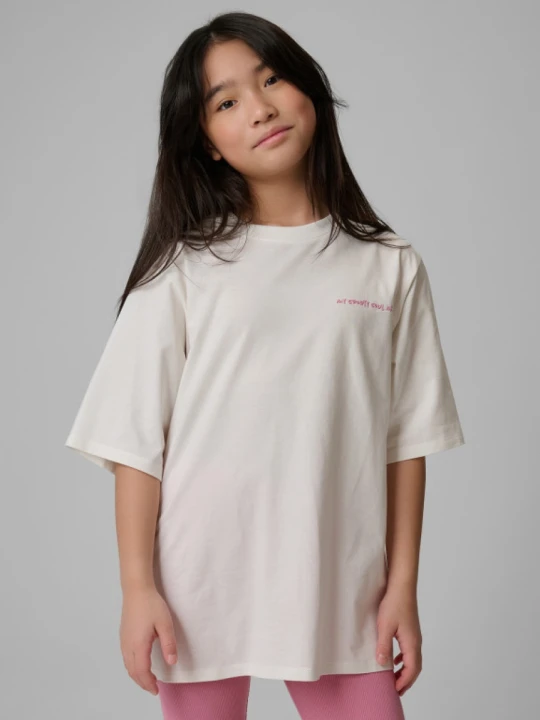 Zdjęcie produktu Dziewczęcy t-shirt z nadrukiem 4F 4FJRSS26TTSHF3870 - kremowy