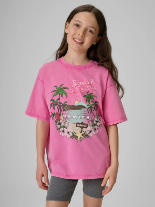Zdjęcie produktu Dziewczęcy t-shirt z nadrukiem 4F 4FJRSS26TTSHF3981 - różowy
